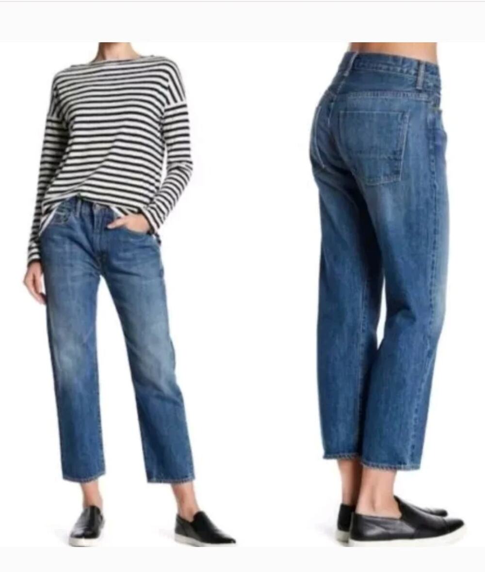 VINCE Union Slouch Boyfriend Jeans 31 Blue Cropped Selvedge Denim Straight